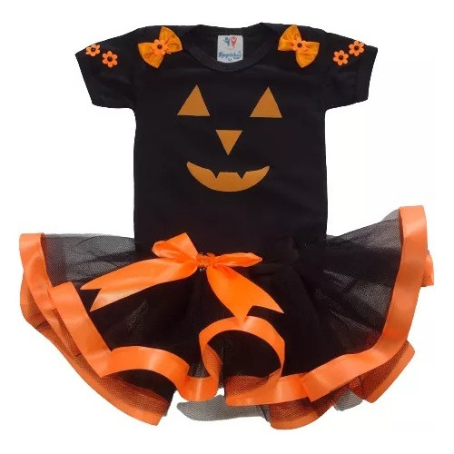 Body Roupa Bebê Menina Mesversário Halloween Fantasia + Saia