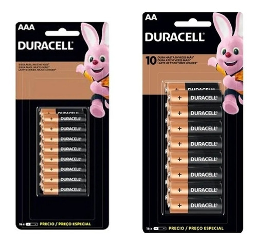 Kit Pilha Duracell Alcalina Cartela Aa 16 + Aaa 32 Alcalina 