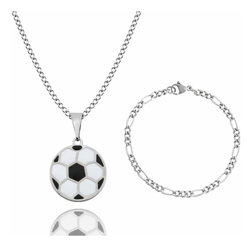 Colar Bola E Pulseira De Inox Infantil Masculina 