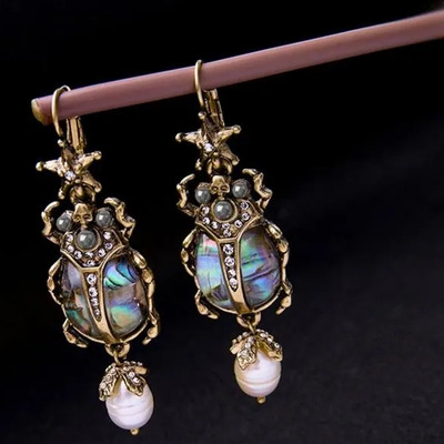 Pendientes De Concha De Abulón Natural Con Colgante De Perla