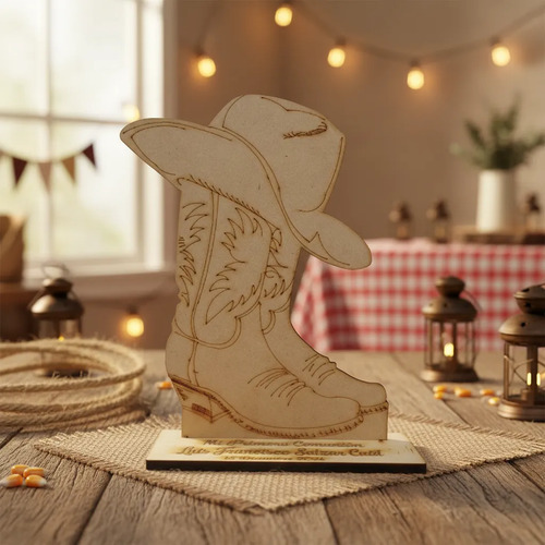 Centro De Mesa Vaquero Bota 20 Cm Mdf 3mm 15 Pzas