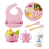 Set Platos Bebé Bambú Silicona Mas Biberon Avent Antireflujo