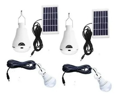 X2 Kit Ampolleta Led Camping 10w Solar Con Panel 7 Horas