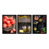 Kit 3 Quadros Cozinha Temperos Gourmet 40x60 Comidas