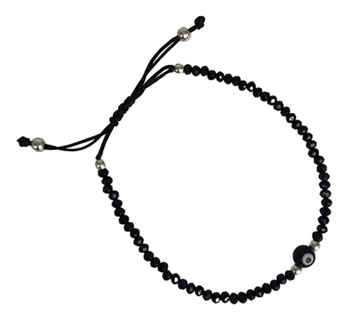 Pulsera Ojo Turco Plata 925 Con Cristal Negro Ajustable