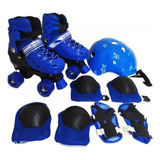 Patins Infantil Quad Azul Regulável Com Kit Proteção B12