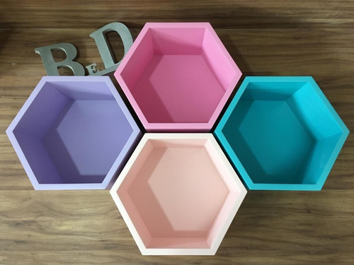 Nicho Hexagonal Colmeia Colorido Com Fundo Mdf Pintado 1 Uni