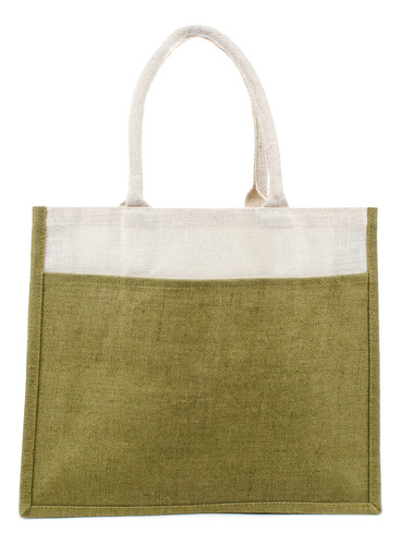 Bolsa De Mano Para Playa De Yute Verde Militar Con Blanco