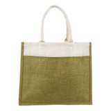 Bolsa De Mano Para Playa De Yute Verde Militar Con Blanco