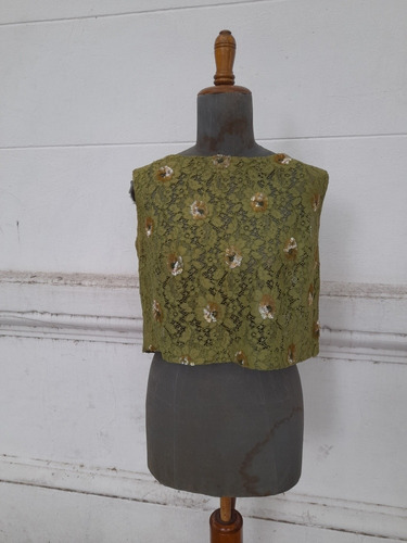 Blusa De Encaje Verde Bordada Vintage