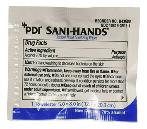 Pdi Sani-hands Instantánea Toallitas Desinfectante Para Mano