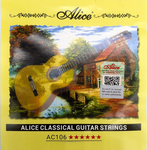 Cuerda Guitarra Clásica Alice Set 6 Cuerdas 0.285-0.44 Nylon