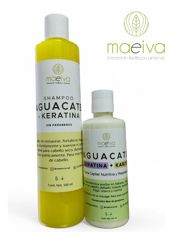 Kit Shampoo Keratina Crema Peinar Maeiva Aguacate 500 Ml