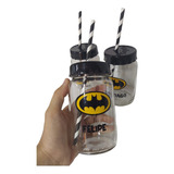 15 Frascos Batman Vasos Souvenirs Con Tapa Y Sorbetes