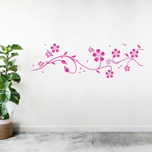 Vinil Decorativo Moderno Flores Con Mariposas Rosas Silueta