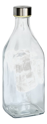 Botella De Vidrio Cuadrada Con Tapa Acero - Trendy Corner