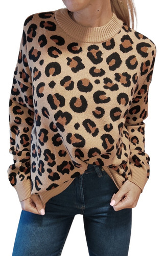 Sweater Mujer Doble Hilo Animal Print Abrigado Amplio