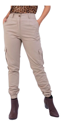 Calça Cargo Jogger Bolso Sarja Premium Com Elastano Casual 