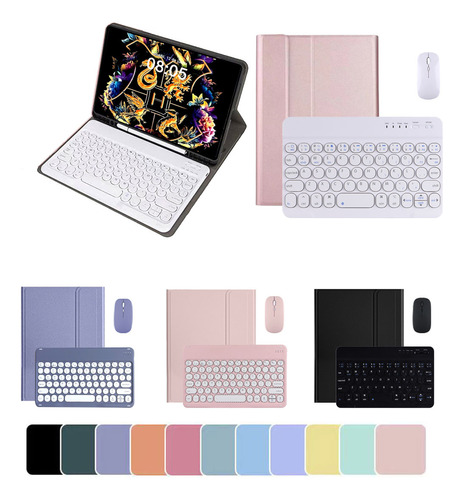 Teclado Redondo + Capa Tablet + Mouse Para iPad 6/5/4/air