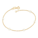 Pulseira Feminina Fio Cadeado Pérolas 4mm Rommanel 550687