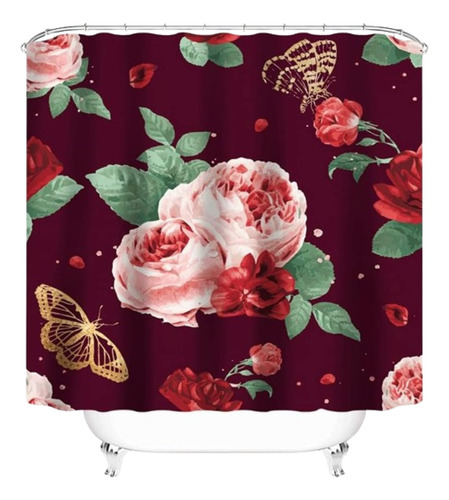 Cortina De Ducha Flor Tela Impresión Diseño Rosa