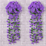 Flores Colgantes Flor Violeta Artificial Pared Azul 2 Piezas