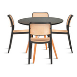 Comedor Eames 80cm Redonda Negra + 4 Sillas De Comedor Enrej