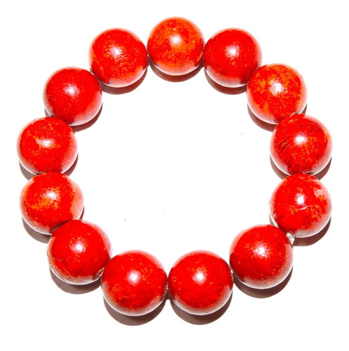 Pulsera Coral Rojo 13 Bolas 14 Mm 