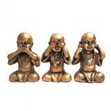 Mini Trio Estátuas Buda Monge Sábios Cego Surdo Mudo Resina