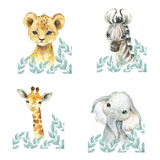 4 Quadro Bebe Infantil Safari Girafa,elefante,zebra Leão Mdf