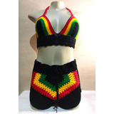 Conjunto Crochê Jamaica Reggae Top E Short (feito A Mão)