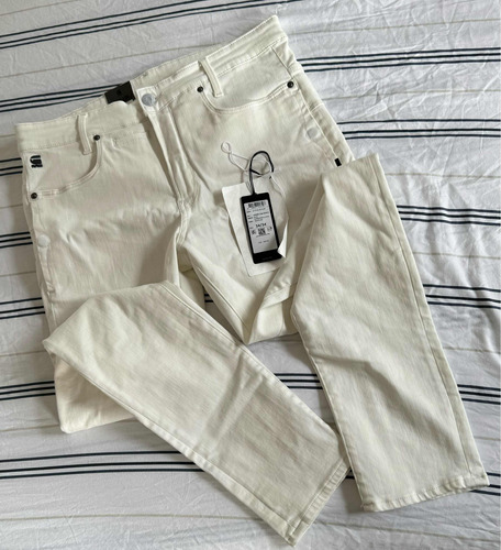 Pantalón Raw De Diseño Importado Blanco Jeans Hombre