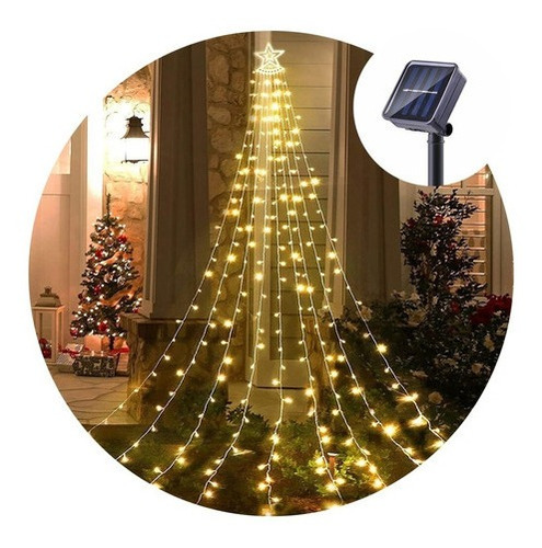 Luz Cascada De Árbol Navideño Solar Guirnalda Decorativo