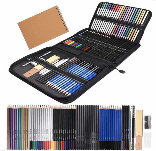 Kit Dibujo 82 Piezas Profesional Estuche Lápices