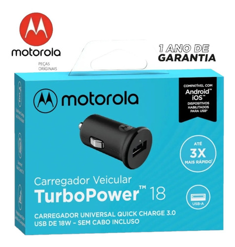 Carregador Veicular Turbo Original Motorola Moto G6 G7 Plus