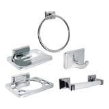 Kit 5 Accesorios Baño Jabonera Toallero Percha Base Confort