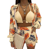 Conjunto De 3 Piezas De Camisa Y Pantalón Hawaiano For Dama