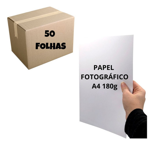 Papel Fotográfico A4 Glossy 180g 50 Folhas Cor Branco