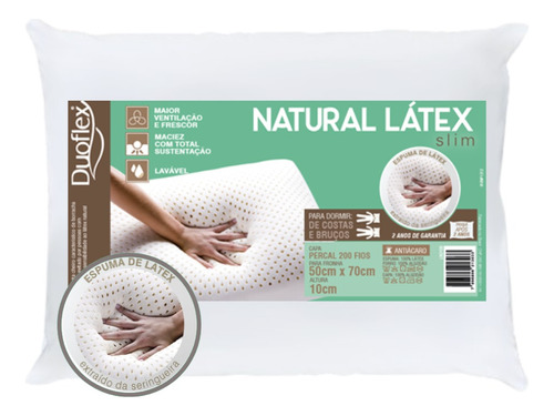 Travesseiro Duoflex Natural Látex Slim Baixo 10cm 200 Fios 