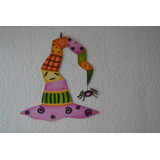 Sombrero Bruja Mdf Hecho A Mano Adorno Halloween Pared 48x45