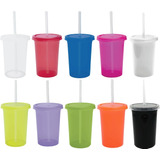 Vaso Termo Tapa Y Popote 16oz / 500ml Colores Neón 15pz Liso