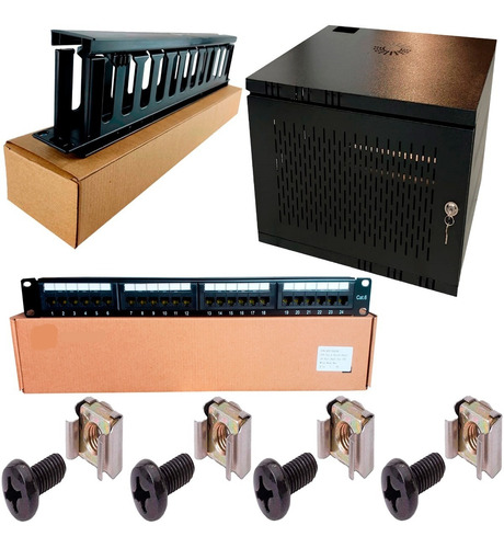 Rack Gabinete  9ru Pared + Patch Panel+ Organizador 