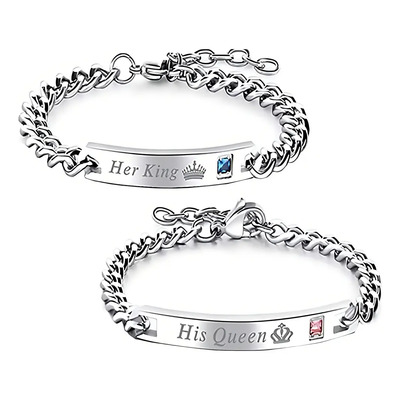 Pulseras Novios Enamorados Parejas Amor Acero Inoxidable Set Color Plateado | Meses sin interés