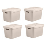 4 Cx Organiz Cube 18 Litros C/ Tampa 36x27x24,5cm Bege - Ou