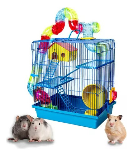 Gaiola Com Casinha E Tubo Para Hamster 3 Andares + Bebedouro