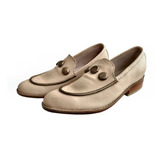 Mocasines, 100%piel, Mujer, Beige Y Oro, Tacón 3.5 Cm