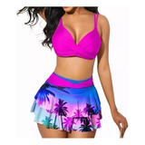 Conjunto De Biquíni Feminino Com Estampa De Verão E Babados