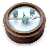 Conjunto Joyas Aros + Dije Plata 925 Aguamarina