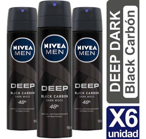 Desodorante Nivea Deep Black Dark Wood Pack De 6 Unidades