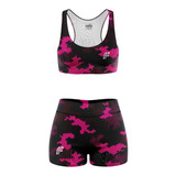 Conjunto Mujer Top Short Licra Running Gym Yoga Armazifucsia